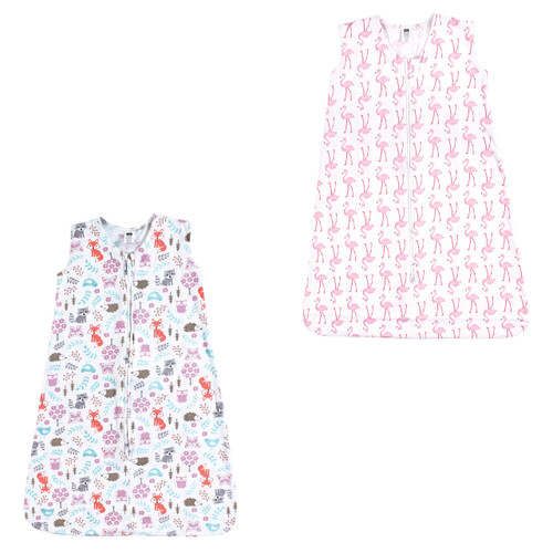 Hudson Baby Cotton Sleeveless Wearable Sleeping Bag, Sack, Blanket, Woodland Fox Flamingo 2-Pack