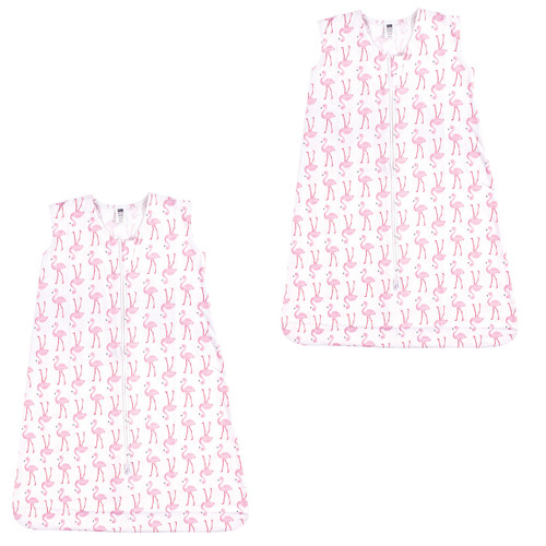 Hudson Baby Cotton Sleeveless Wearable Sleeping Bag, Sack, Blanket, Flamingo 2-Pack