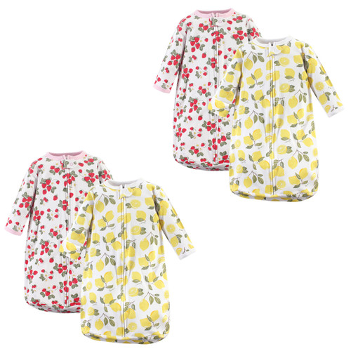 Hudson Baby Girl Safe Sleep Wearable Long Sleeve Sleeping Bag, 4-Pack, Fruit