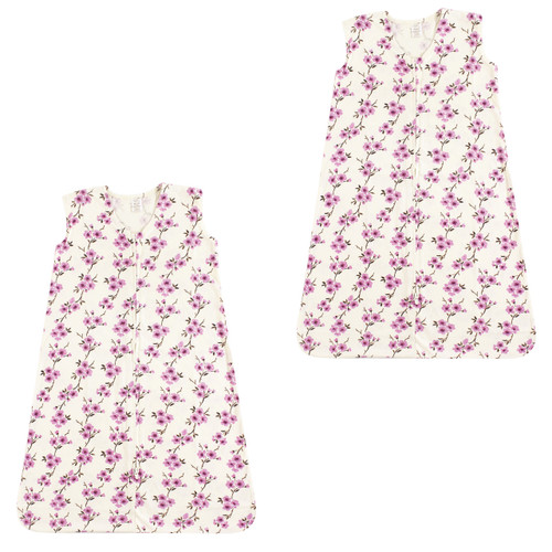 Touched By Nature Organic Cotton Wearable Safe Sleep Printed Sleeping Bag 2-Pack, Cherry Blossoms