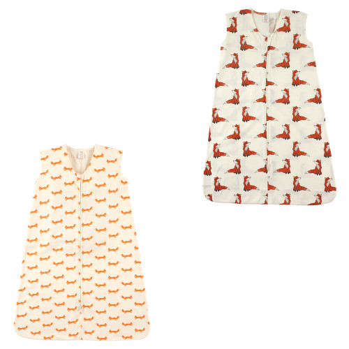 Touched By Nature Organic Cotton Sleeveless Wearable Sleeping Bag, Sack, Blanket, Fox And Boho Fox 2-Pack
