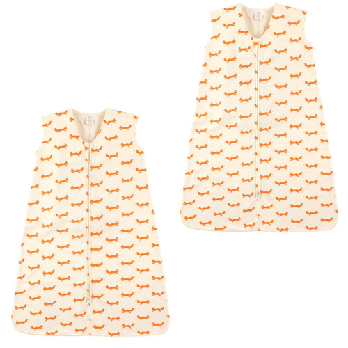 Touched By Nature Organic Cotton Sleeveless Wearable Sleeping Bag, Sack, Blanket, Fox 2-Pack