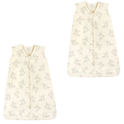 Touched By Nature Organic Cotton Sleeveless Wearable Sleeping Bag, Sack, Blanket, Bird 2-Pack