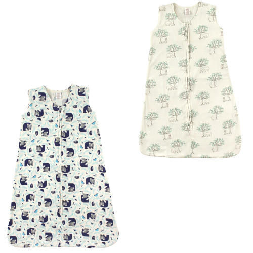 Touched By Nature Organic Cotton Sleeveless Wearable Sleeping Bag, Sack, Blanket, Woodland And Birch Tree 2-Pack