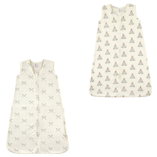 Touched By Nature Organic Cotton Sleeveless Wearable Sleeping Bag, Sack, Blanket, Teepee And Arrows 2-Pack