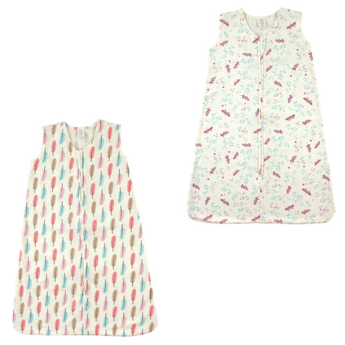Touched By Nature Organic Cotton Sleeveless Wearable Sleeping Bag, Sack, Blanket, Botanical Flutter And Feathers 2-Pack