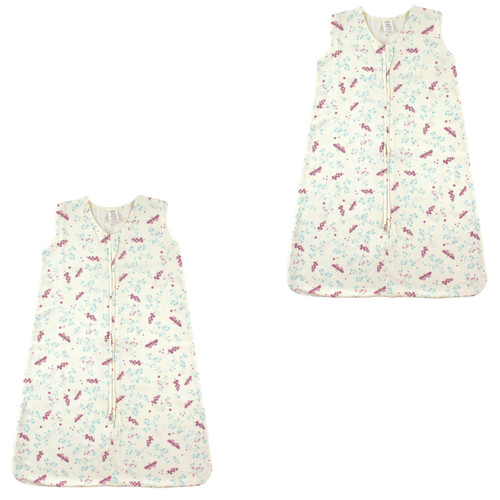 Touched By Nature Organic Cotton Wearable Safe Sleep Printed Sleeping Bag 2-Pack, Botanical Flutter