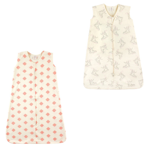 Touched By Nature Organic Cotton Sleeveless Wearable Sleeping Bag, Sack, Blanket, Dainty Rosette And Birds 2-Pack