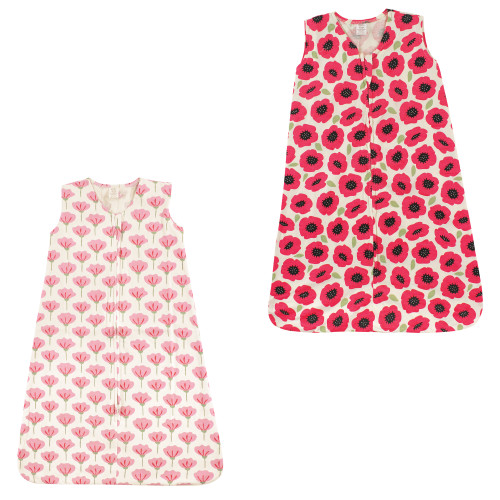 Touched By Nature Organic Cotton Sleeveless Wearable Sleeping Bag, Sack, Blanket, Poppy And Tulip 2-Pack