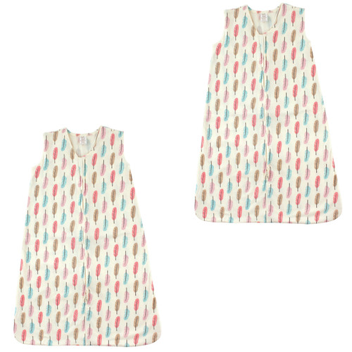 Touched By Nature Organic Cotton Sleeveless Wearable Sleeping Bag, Sack, Blanket, Feathers 2-Pack