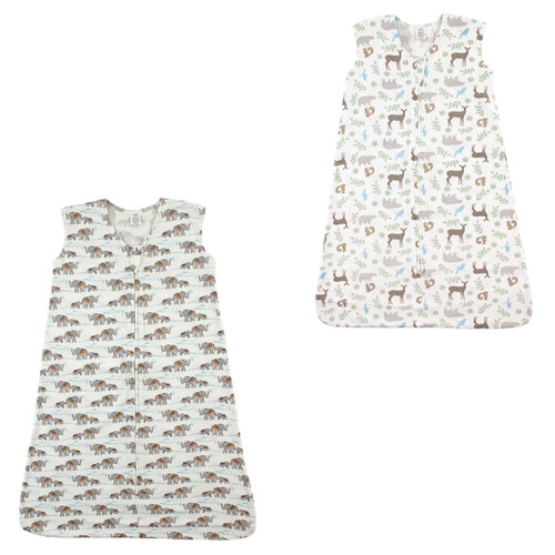 Touched By Nature Organic Cotton Sleeveless Wearable Sleeping Bag, Sack, Blanket, Forest And Elephants 2-Pack