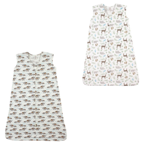 Touched By Nature Organic Cotton Sleeveless Wearable Sleeping Bag, Sack, Blanket, Forest And Elephants 2-Pack