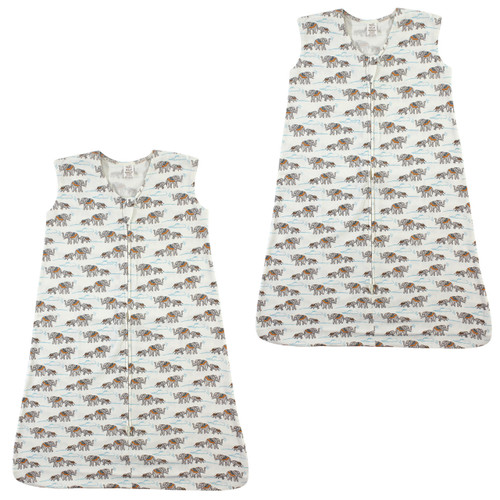 Touched By Nature Organic Cotton Sleeveless Wearable Sleeping Bag, Sack, Blanket, Elephants 2-Pack