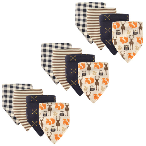 Hudson Baby Boy Bandana Bib, 12-Pack, Woodland Creatures