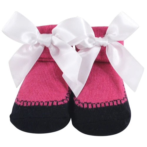 Hudson Baby Headband and Socks Giftset, Dark Pink Black 6-Pack
