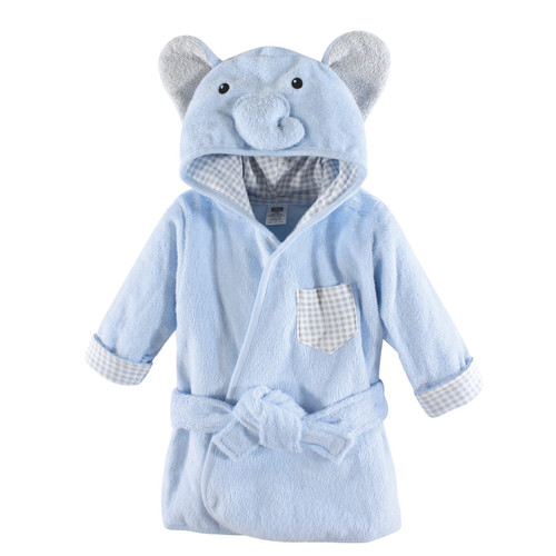 Hudson Baby Woven Terry Cloth Baby Bathrobe, Blue Elephant Baby and