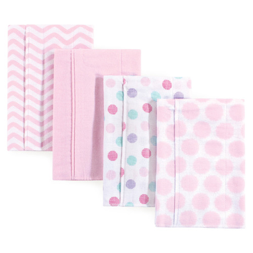 Luvable Friends Cotton Flannel Burp Cloths, Pink Dots Chevron