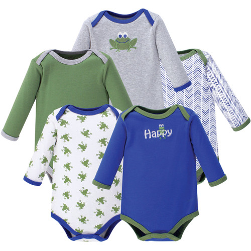 Luvable Friends Boy Long Sleeve Bodysuits, Frog, 5 Pack