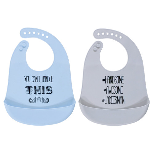 Hudson Baby Boy Waterproof, Easy Wipe, Comfortable Silicone Bib with Pocket, 2-Pack, Mustache