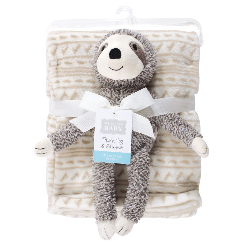 Hudson Baby Plush Blanket with Toy, Sloth