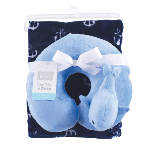 Hudson Baby Neck Pillow and Plush Blanket Set, Whale
