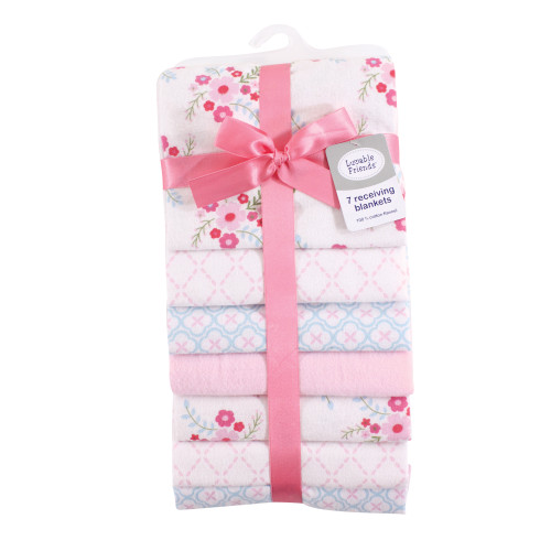 Luvable Friends Cotton Flannel Receiving Blankets, Floral 7-Pack