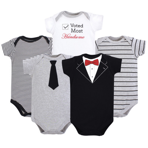 Little Treasure Boy Cotton Bodysuits, Tuxedo, 5 Pack