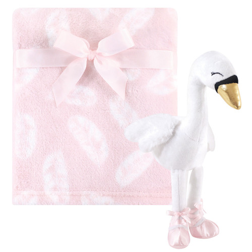 Hudson Baby Girl Plush Blanket with Plush Toy Set, Swan