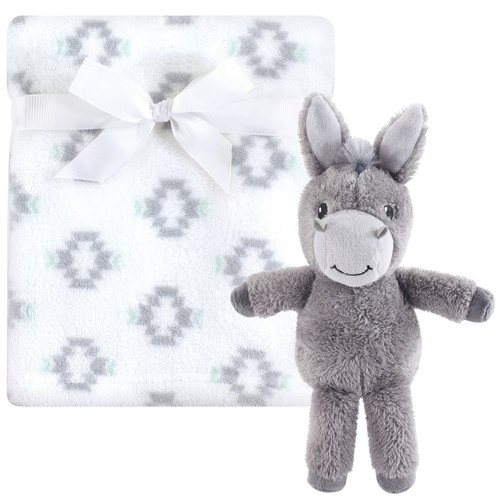 Hudson Baby Boy Plush Blanket with Plush Toy Set, Snuggly Donkey