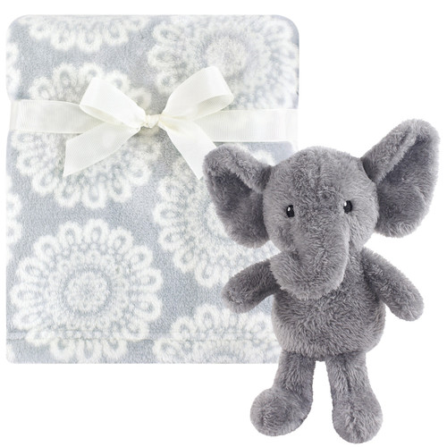 Hudson Baby Plush Blanket with Plush Toy Set, Modern Elephant Baby