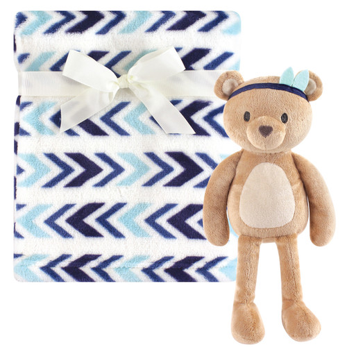 Hudson Baby Boy and Girl Plush Blanket with Plush Toy Set, Aztec Bear