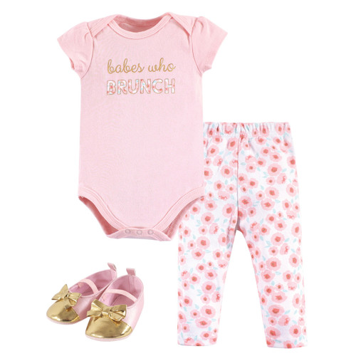 Little Treasure Cotton Bodysuit, Pant and Shoe Set, Brunch