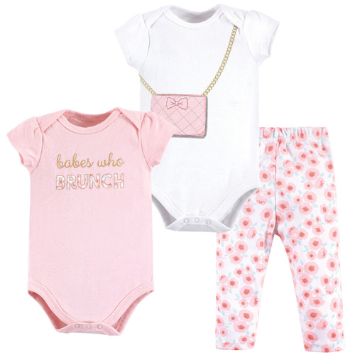 Little Treasure Girl Bodysuit and Pants Set, 3-Piece Set, Brunch