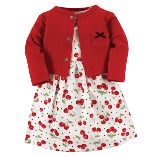 Hudson Baby Girl Dress and Cardigan Set, Cherries