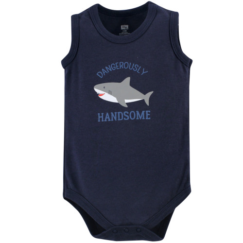 Hudson Baby Cotton Sleeveless Bodysuits, Shark