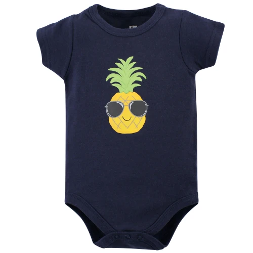 Hudson Baby Cotton Bodysuit, Shorts and Shoe Set, Pineapple