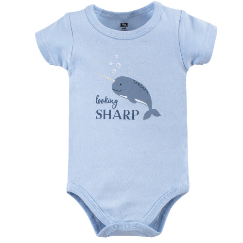 Hudson Baby Cotton Bodysuit, Shorts and Shoe Set, Narwhal