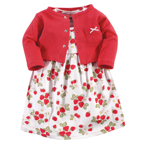 Hudson Baby Dress, Cardigan and Shoes, 3Piece Set, Strawberries Baby and Toddler Clothes