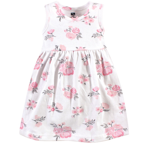 Hudson Baby Cotton Dress, Cardigan and Shoe Set, Pink Gray Floral