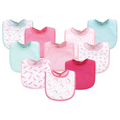 Luvable Friends Cotton Terry Bibs, Girl Elephant Damask