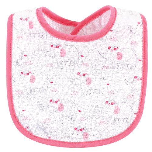 Luvable Friends Cotton Terry Bibs, Girl Elephant Damask
