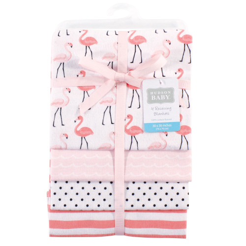 Hudson Baby Cotton Flannel Receiving Blankets, Flamingos