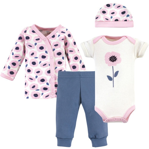 Touched By Nature Girl Organic Preemie Layette Set, 4-Piece Set, Blossoms