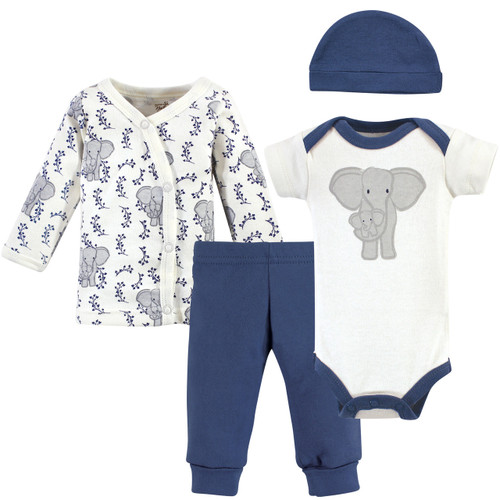 Touched By Nature Boy Organic Preemie Layette Set, 4-Piece Set, Elephant