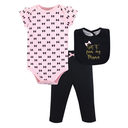 Little Treasure Girl Bodysuit, Pant and Bib, Mama, 3-Piece Set