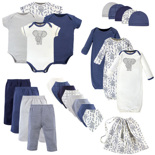 Touched By Nature Boy Organic Layette Set, 25-Piece Set, Elephant