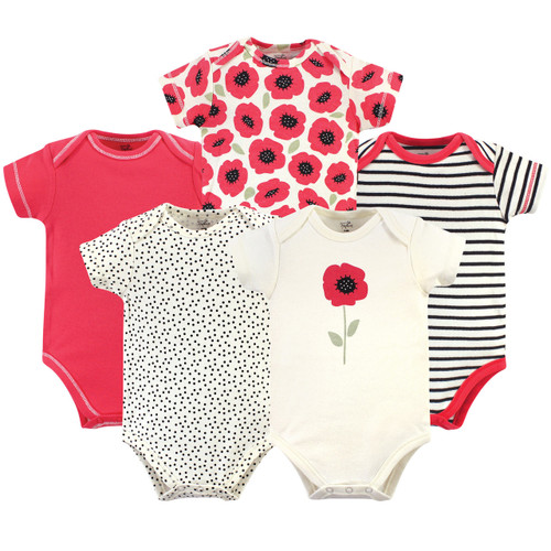 Touched By Nature Girl Organic Cotton Bodysuit, 5 Pack, Poppy