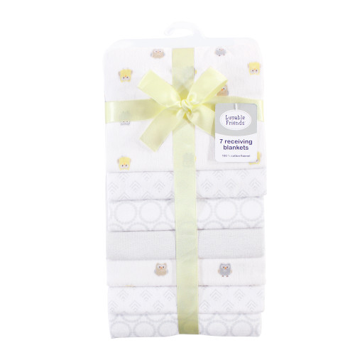 Luvable Friends Cotton Flannel Receiving Blankets, Owl 7-Pack