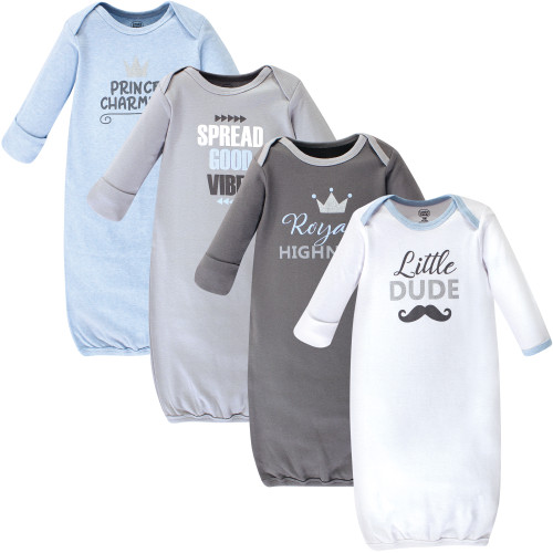 Luvable Friends Boy Cotton Gowns, Little Dude, 4-Pack, 0-6 Months