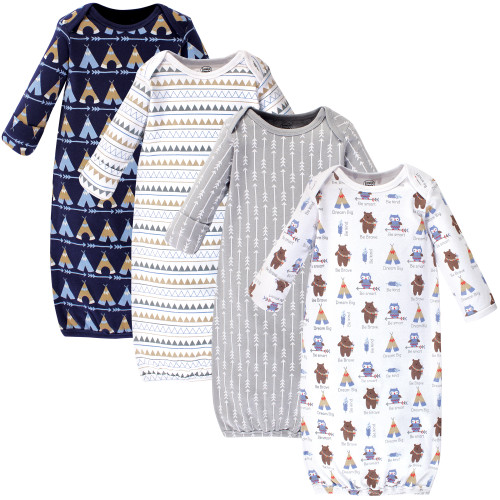 Luvable Friends Boy Cotton Gowns, Tribe, 4-Pack, 0-6 Months
